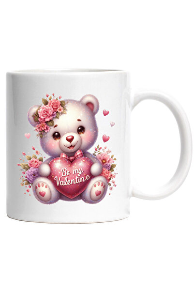 StoryGift Romania Cana cu o ursoaica vesela care tine o inima in brate cu mes...