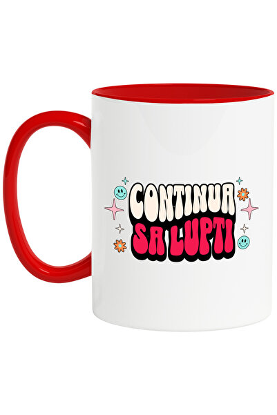 StoryGift Romania Cana Continua Sa Lupti, 330ml, Ceramic cu Maner Rosu, Cu Ma...