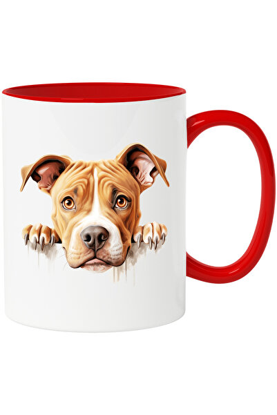 StoryGift Romania Cana cu un catel tristut | ilustratie | se uita peste gard | gheare | privire su, Cu Maner Rosu