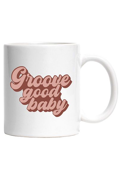 StoryGift Romania Cana cu textul in limba engleza "Groove good baby" - bebelus misto si bun cu Man, Cu Maner Alb