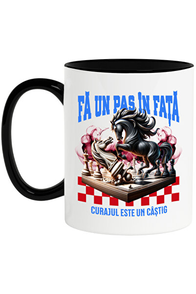 StoryGift Romania Cana Batalie pe tabla de sah, cal, text FA UN PAS IN FATA C...