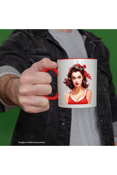 StoryGift Romania Mug with a woman with brown hair, illustration, retro style, old, old fashioned, fru, With