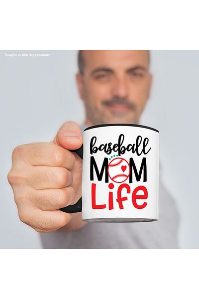 StoryGift Romania Cana cu ilustratie afisand o minge de baseball si un mesaj in engleza "Baseball , Cu Maner Negru STG