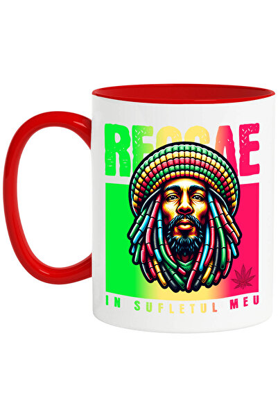 StoryGift Romania Cana cu Portret Bob Marley Cu Dreduri Si Caciual Tricotata Muzica Relaxare Text , Cu Maner Rosu
