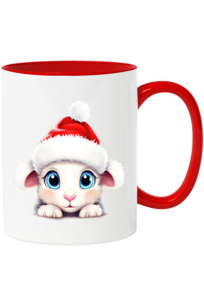 StoryGift Romania Cana cu un miel timid | ilustratie | caciula de Craciun | sarbatori de iarna | f, Cu Maner Rosu