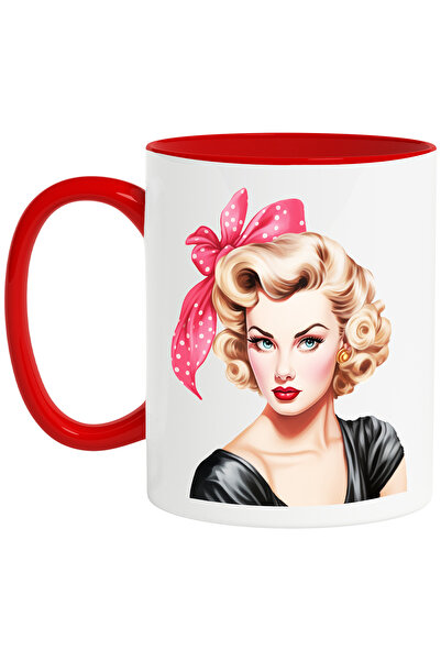 StoryGift Romania Cana cu o femeie frumoasa blonda, funda, ilustratie, stil r...