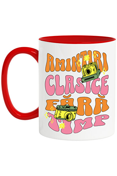 StoryGift Romania Timeless Classic Memories Mug Camera Art, 330ml, Ceramic with Red Handle, With Red Handle
