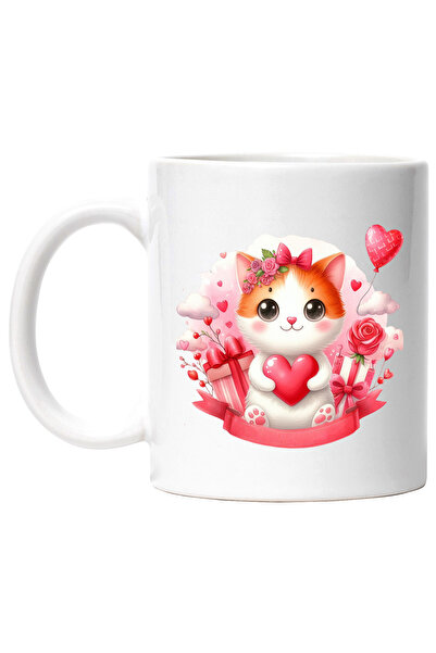 StoryGift Romania Cana cu o pisicuta dragalasa care tine in brate o inimioara...