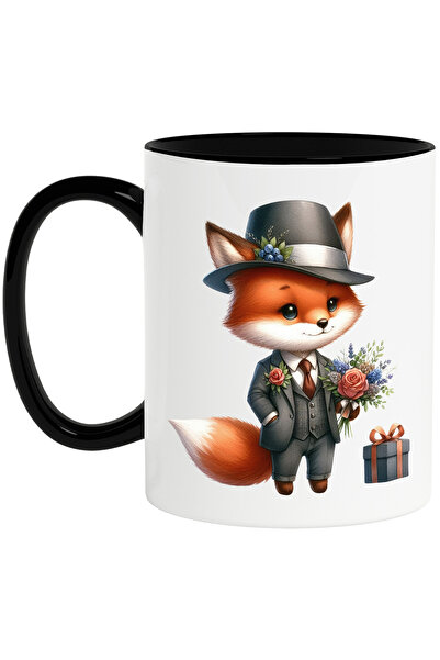 StoryGift Romania Cana cu un vulpoi la costum, ilustratie, cadou, buchet cu f...