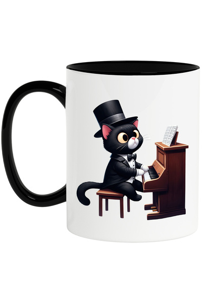 StoryGift Romania Cana cu o pisica neagra care canta la pian, ilustratie, mir...