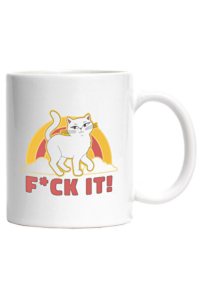 StoryGift Romania Mug With Message In English F*ck It, Cat, Rainbow, Clouds, ...