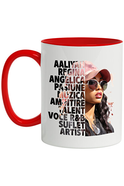 StoryGift Romania Cana Cu Aaliyah, Regina, Angelica, Pasiune, Muzica, Multicolor 330 ml, Ceramica , Cu Maner Rosu