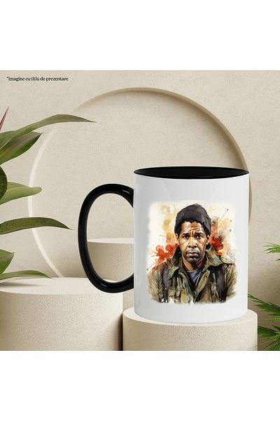 StoryGift Romania Mug With Denzel Washington, Actor, Celebrity, Movie, Multicolor 330 ml, Ceramic, With