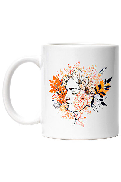 StoryGift Romania Cana cu o fata de femeie | ilustratie | frunze portocalii |...