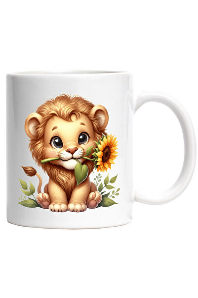 StoryGift Romania Cana cu un pui de leu vesel care tine o floare | ilustratie...