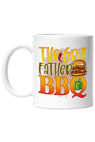 StoryGift Romania Cana cu mesajul "The grill father, BBQ", gatit, ilustratie, bucatarie, friptura,, Cu Maner Alb
