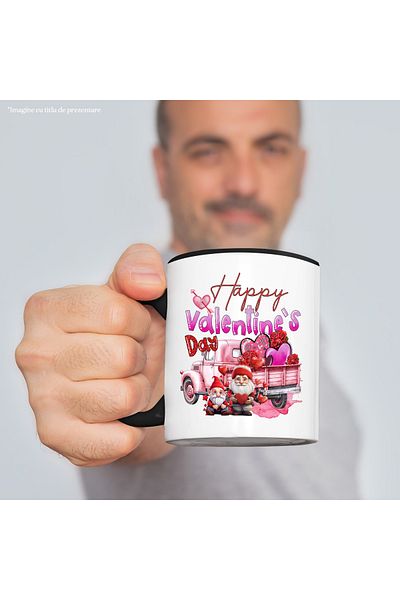 StoryGift Romania Mug with 2 dwarfs and a car loaded with hearts and roses with the message "Ha, Cu,STG"