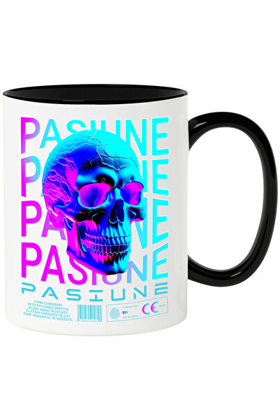 StoryGift Romania Cana Pasiune - Craniu , 330ml, Ceramica cu Maner Negru, Cu ...