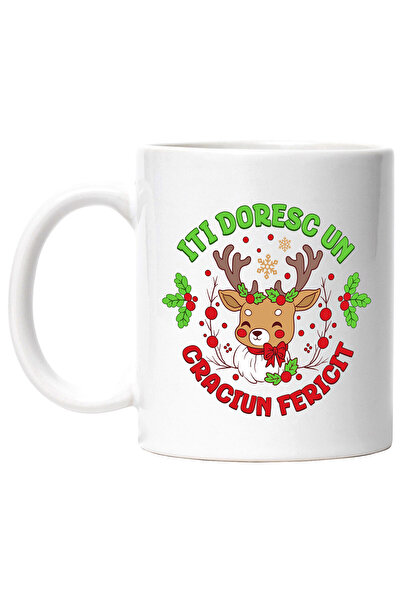 StoryGift Romania Cana cu Ren Cu Coarne Lungi Impodobite Text Iti Doresc Un C...