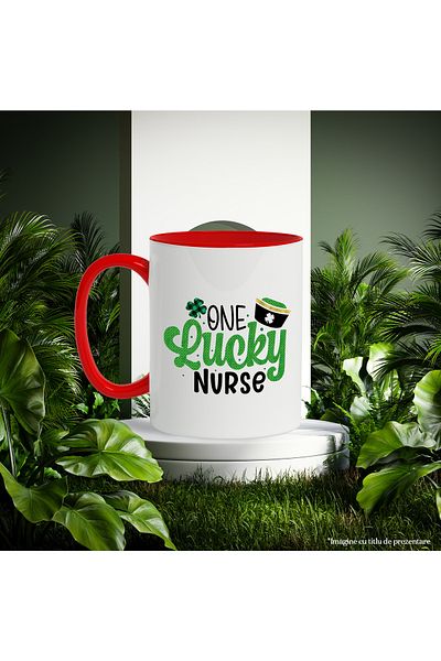 StoryGift Romania Mug with the message "One lucky nurse", illustration, motivational, a medical assistant, With ,STG