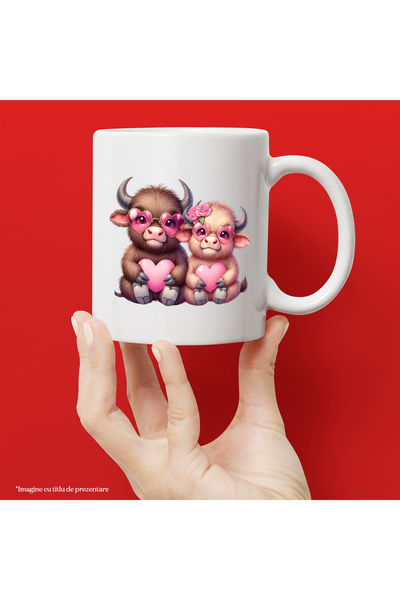 StoryGift Romania Cana cu 2 zimbri, ilustratie, inimioare, ochelari, flori, p...