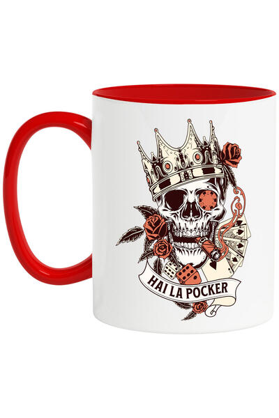 StoryGift Romania Cana cu Craniu Uman Cu Coroana Regala Trabuc Trandafir Rosu...