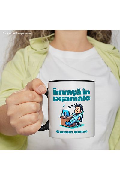 StoryGift Romania Learn in your pajamas mug_ The power of online courses, 330ml, Ceramic with Black Handle, With, STG