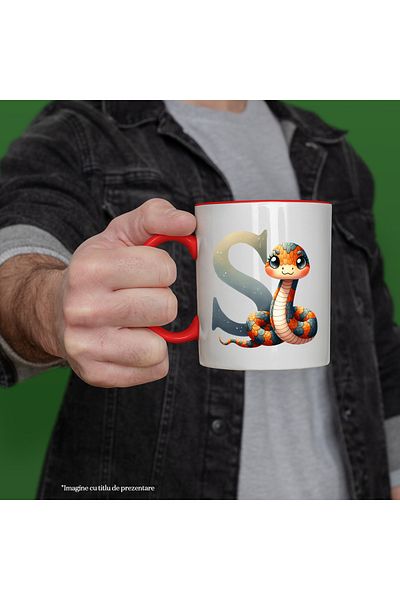 StoryGift Romania Mug with a snake with the letter "S", illustration, for children, school, student, alphabet book, With, STG.