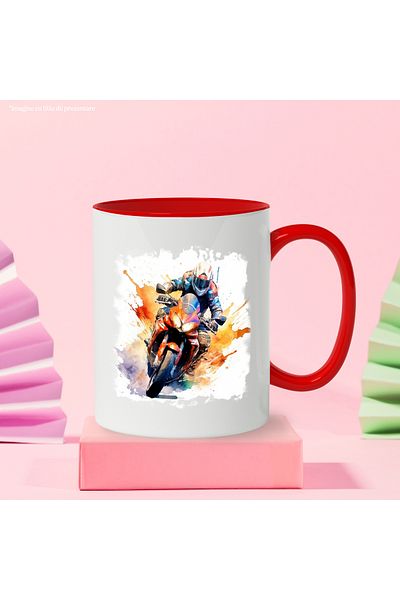 StoryGift Romania Sport Motorcycle Mug, Watercolor Illustration, Motorcyclist, Multicolor 330 ml, With ,STG