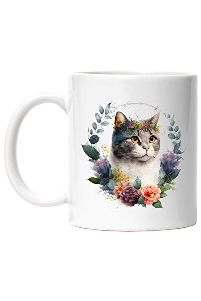 StoryGift Romania Cana cu o pisica serioasa | ilustratie | coroana din flori ...
