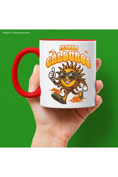 StoryGift Romania Mug Sun with glasses and happy On the road, warm., 330ml, Ceramic with Ro Handle, With, STG