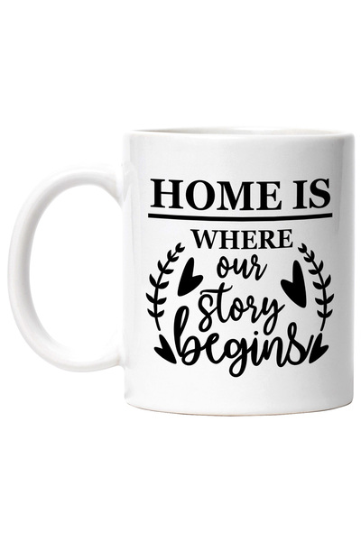 StoryGift Romania Cana cu inimioare si textul "Acasa este locul in care poves...