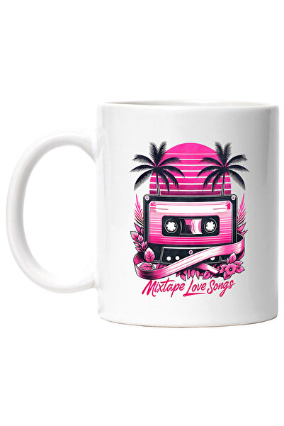 StoryGift Romania Cana cu mesajul "Mixtape love songs", ilustratie, stil retr...