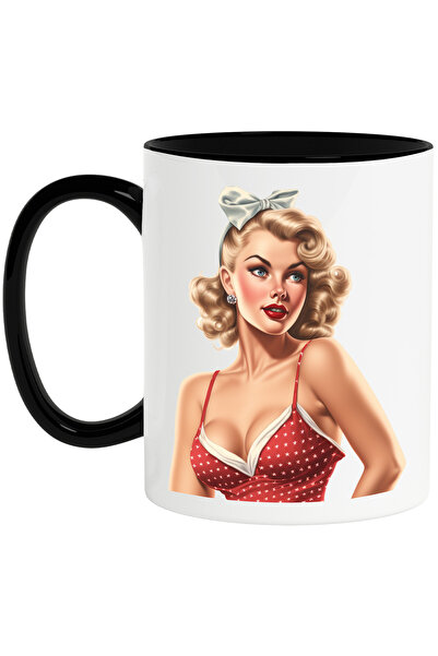 StoryGift Romania Cana cu o femeie frumoasa, ilustratie, stil retro, vechi, d...