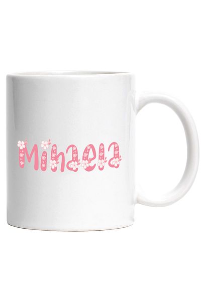 StoryGift Romania Cana Cu Numele Mihaela, Flori, Colorat, Roz, Dragut, 330ml, Ceramic cu Maner Alb, Cu Maner Alb