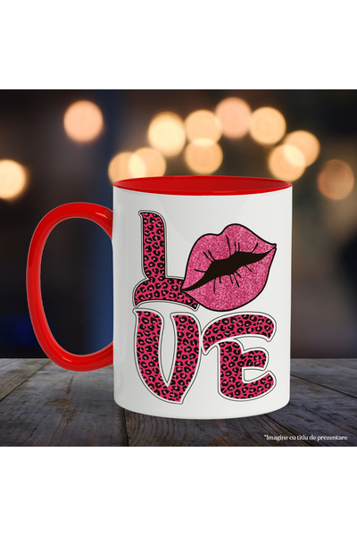 StoryGift Romania Mug with pink lips with the message "Love", love, kiss, kiss, love, Valentine's, With, STG