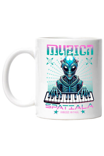 StoryGift Romania Cana cu Extraterestru Vesel In Costum Spatial DJ Hobby Mese...