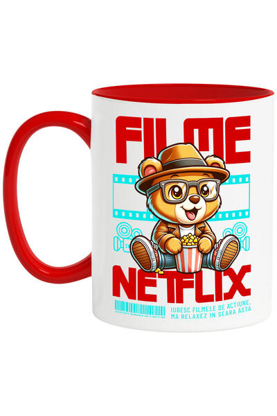 StoryGift Romania Cana cu Urs Brun Maro Cu Ochelari De Vedere Si Popcorn Film...