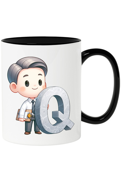 StoryGift Romania Cana cu un analist care tine litera "Q" | ilustratie | scoa...