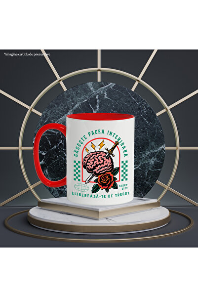 StoryGift Romania Find Inner Peace Mug - Brain, Sword, Flower (1), 330ml, Ceramic with Handle, With ,STG.