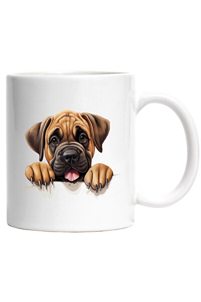 StoryGift Romania Cana cu un catel bun | ilustratie | gheare | se uita peste gard | pentru iubitor, Cu Maner Alb