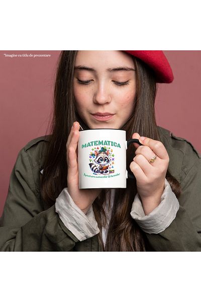 StoryGift Romania Cana Matematica Aventura numerelor și formelor scoala, 330ml, Ceramica cu Maner , Cu Maner Negru