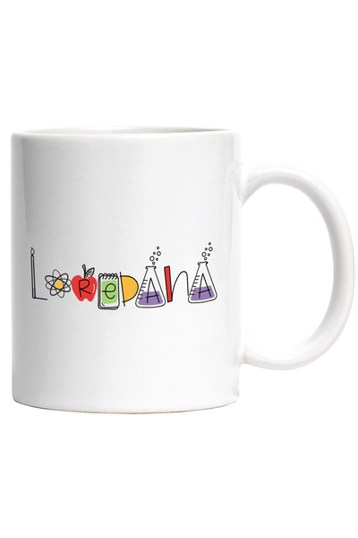 StoryGift Romania Cana Cu Numele Loredana, Scoala, Chimie, Materii, Algebra, Geometrie, 330ml, Cer, Cu Maner Alb