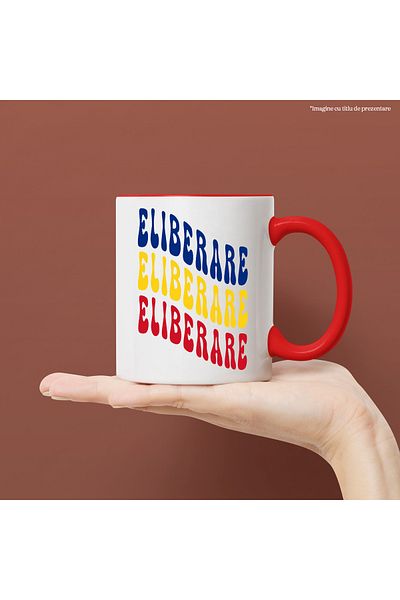 StoryGift Romania Mug with the word Liberation, in the colors of the Romanian flag, Red, Yellow, Blue, with STG.