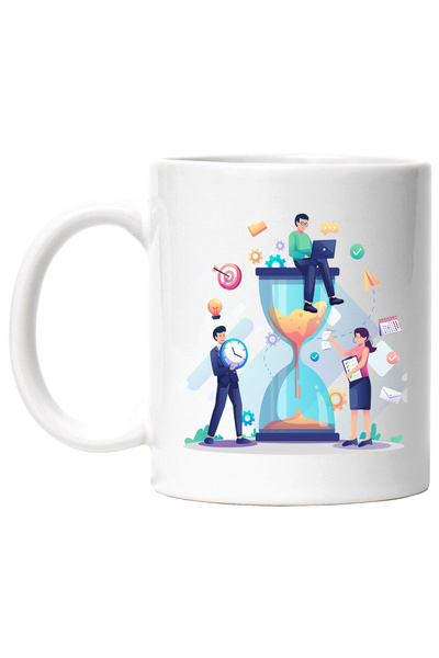 StoryGift Romania Cana Cu Clepsidra, Calendar, Tinta, Office, Business, Ceas, Multicolor 330 ml, C, Cu Maner Alb