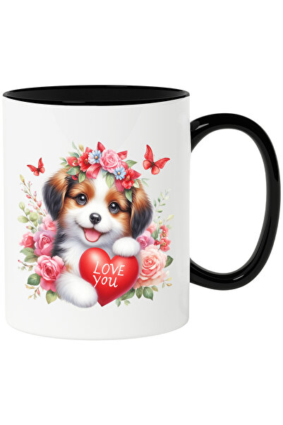 StoryGift Romania Cana cu un catelus inconjurat de flori cu mesajul "Love You...