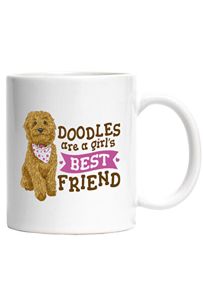 StoryGift Romania Cana Cu Mesaj Doodles Are A Girl's Best Friend, Catel, Inimi, Multicolor 330 ml,, Cu Maner Alb