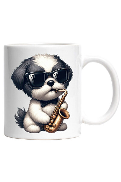 StoryGift Romania Cana cu un catel care canta la saxofon | ilustratie | ochel...