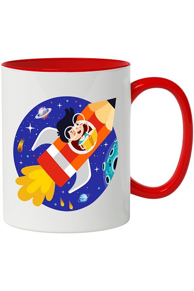 StoryGift Romania Cana Cu Copil, Planeta, Spatiu, Creion, Racheta, Asteroid, Carte, Stele, Multico, Cu Maner Rosu