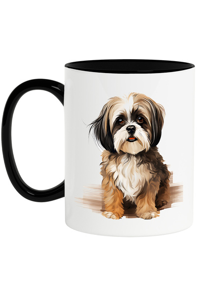 StoryGift Romania Cana cu un catel blanos si pitic, ilustratie, curios, bucurie, jucaus, prietenul, Cu Maner Negru